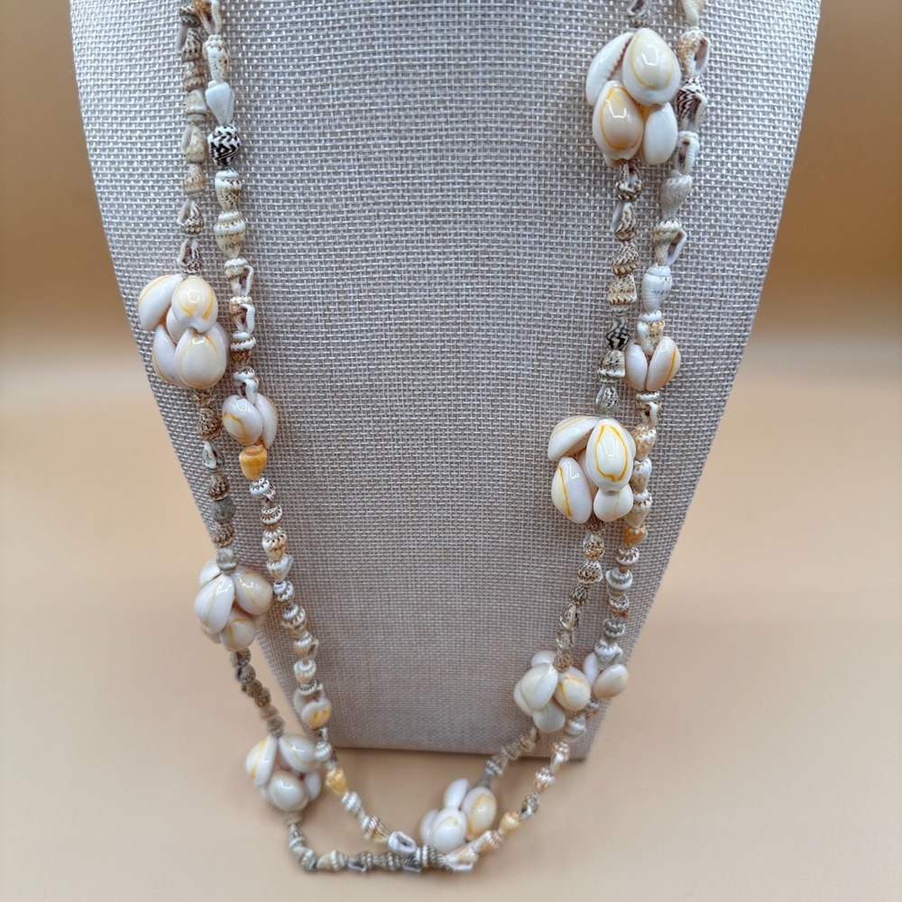 Seashell Cluster Long Layering Necklace Boho Coastal Beach Resort Statement Gift